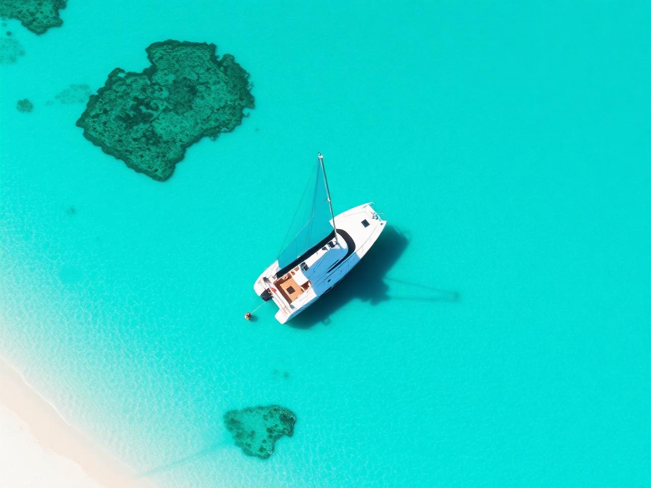 Catamaran anchored on a turquoise lagoon in Mauritius